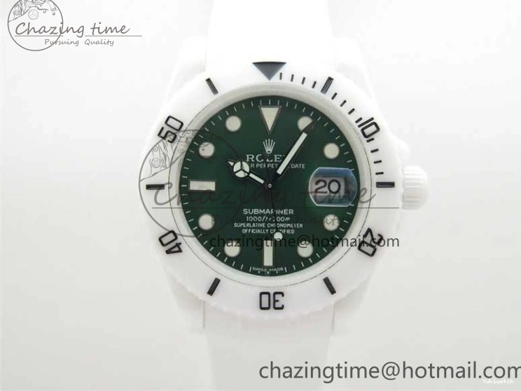 40mm 5GF Best Green Dial White Edition Submariner Strap White Ceramic Rubber SA3135 on 0209